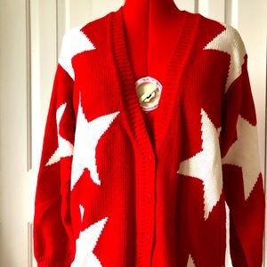 Talbots | VINTAGE Red Knit Cardigan w/ White Star Print
